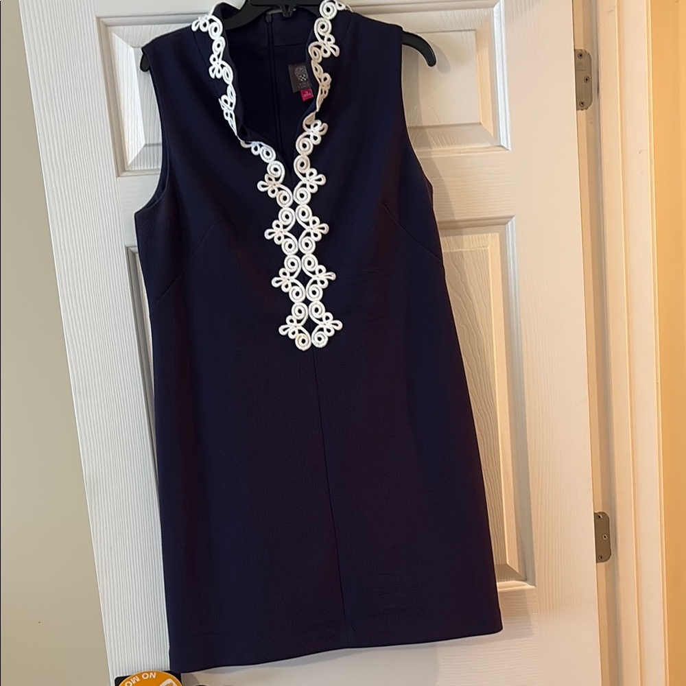 Vince Camuto Black and White Embellished Sheath Mini Dress